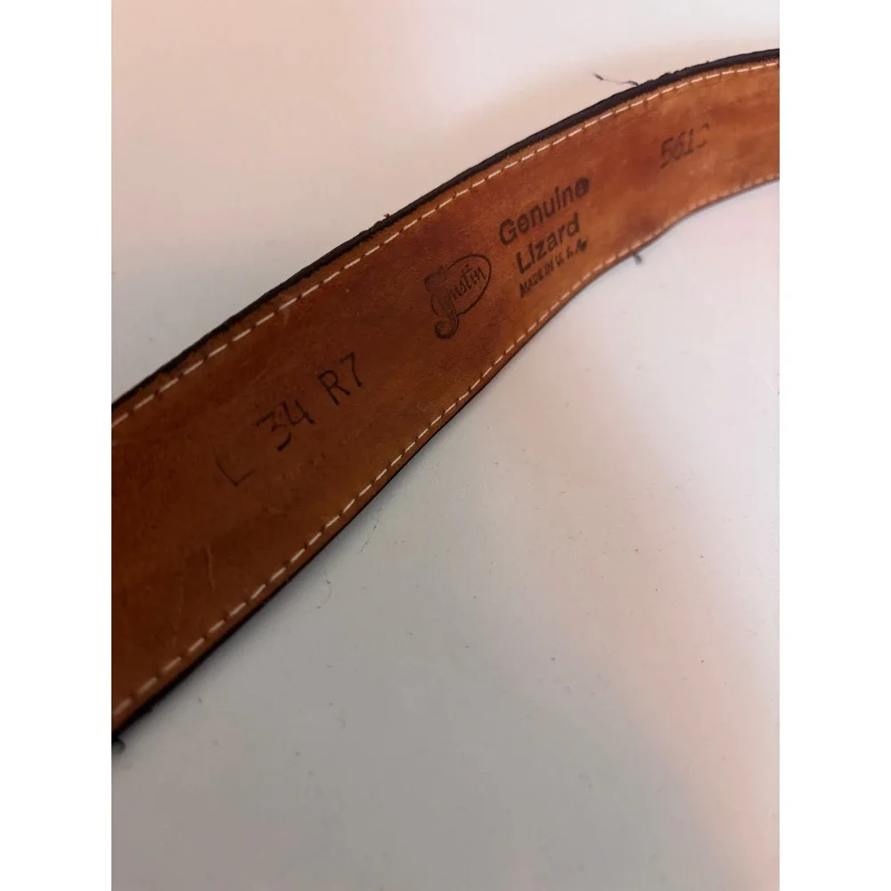 Justin Belt Women 34 Brown Good Genuine Lizard Western Floral‎ Engraved Buckle